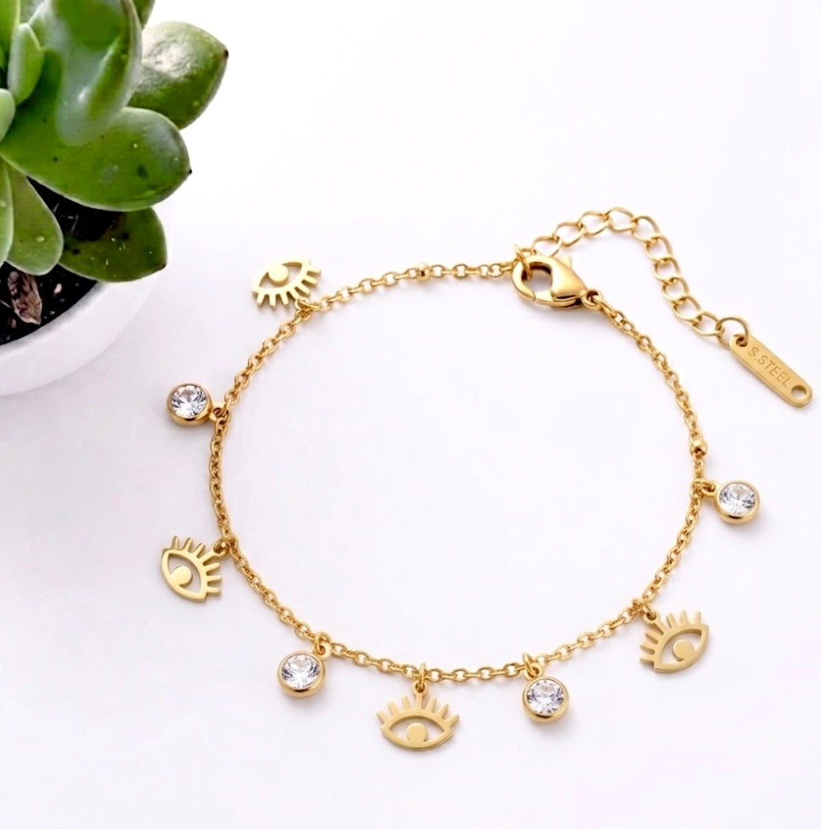 Evil Eye & Zircon Charm Bracelet