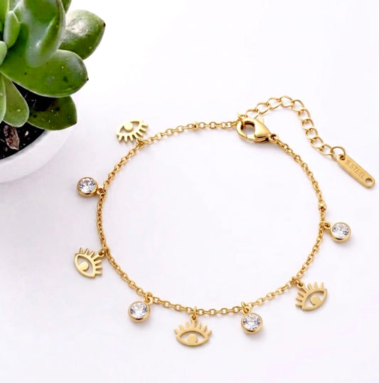 Evil Eye & Zircon Charm Bracelet