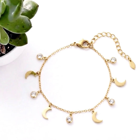 Moon & Zircon Charm Bracelet
