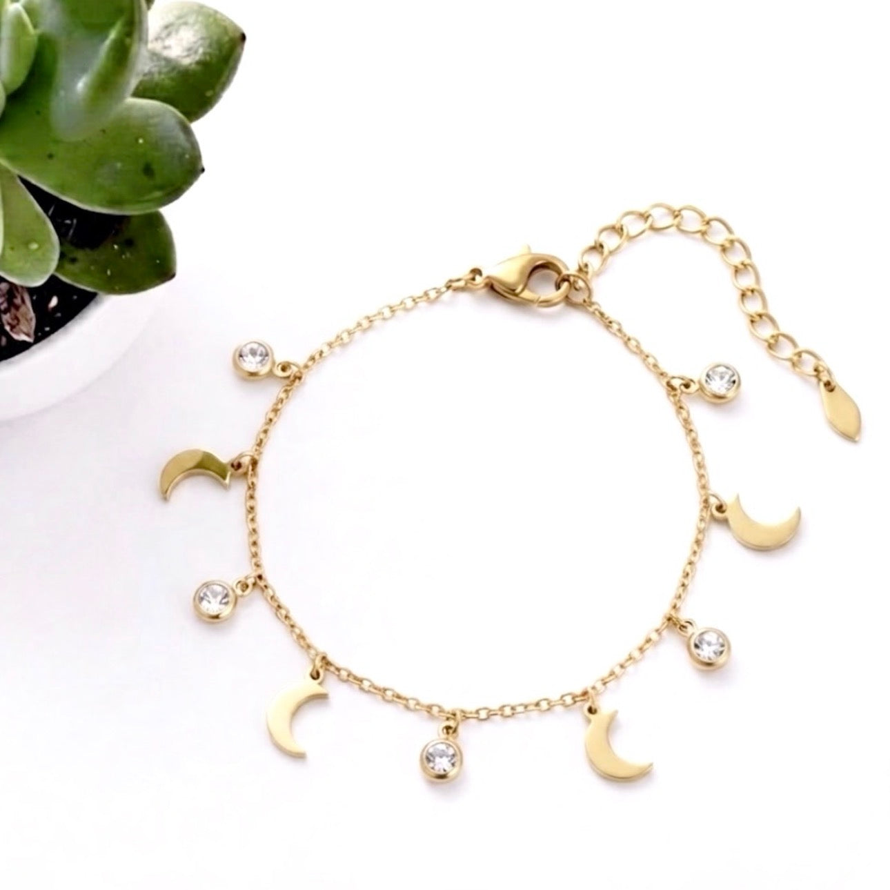 Moon & Zircon Charm Anklet