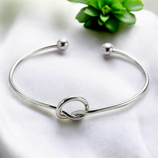 Knot Open Bangle Bracelet - Silver