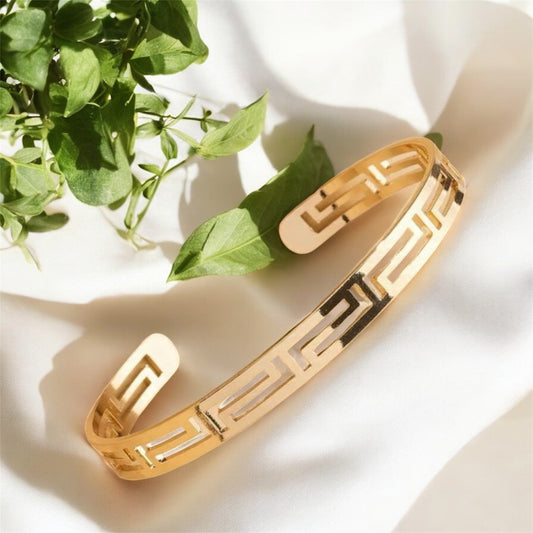 Greek Style Sleek Open Bangle Bracelet - Gold