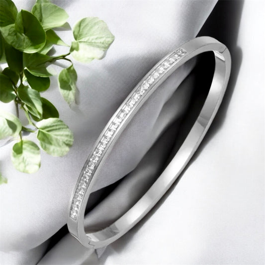 Diamond Sleek Bangle Bracelet - Silver