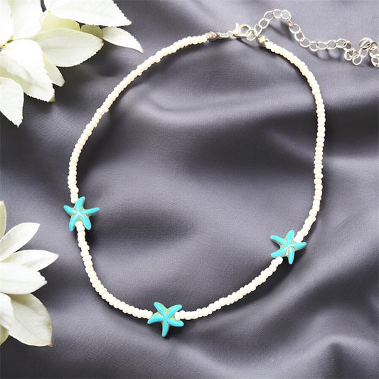 Blue Starfish Beaded Necklace