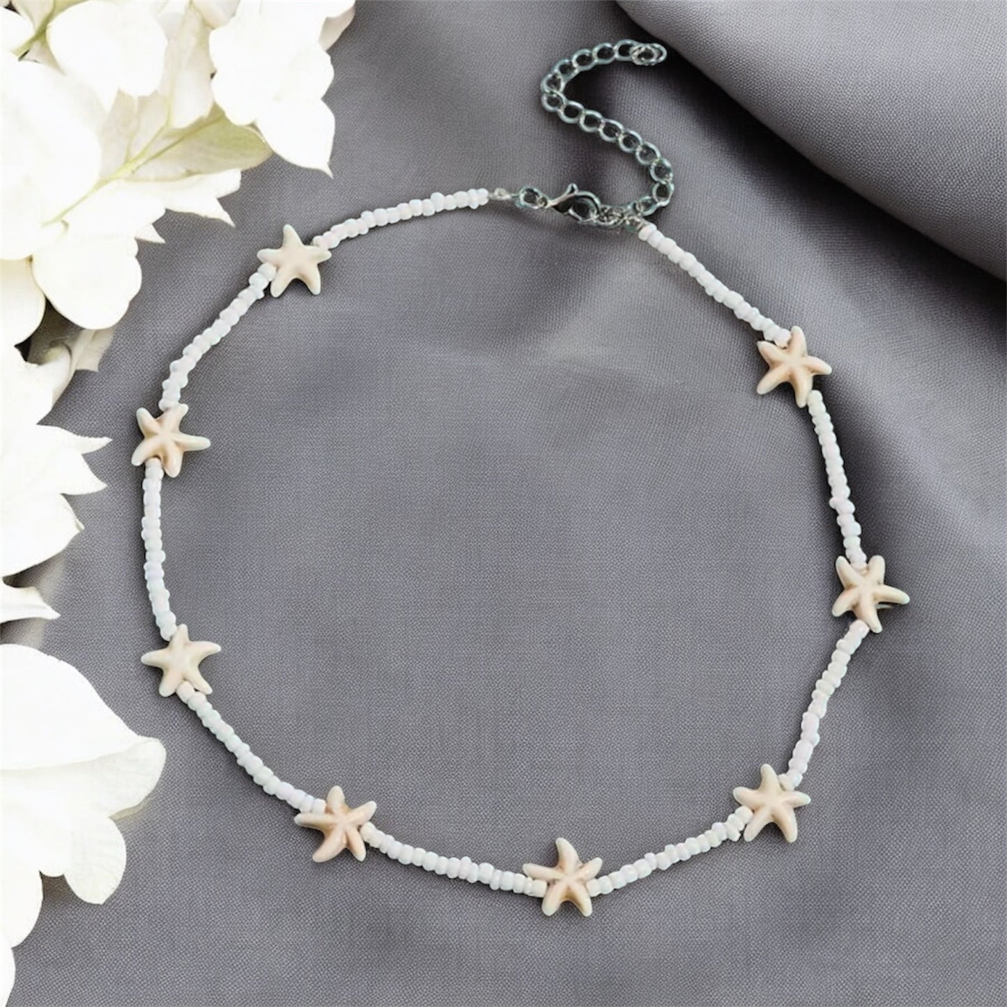 White Starfish Beaded Necklace
