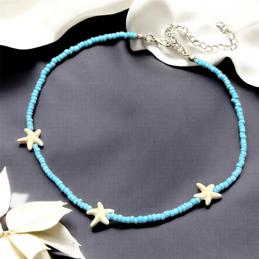 Blue Starfish Beaded Necklace