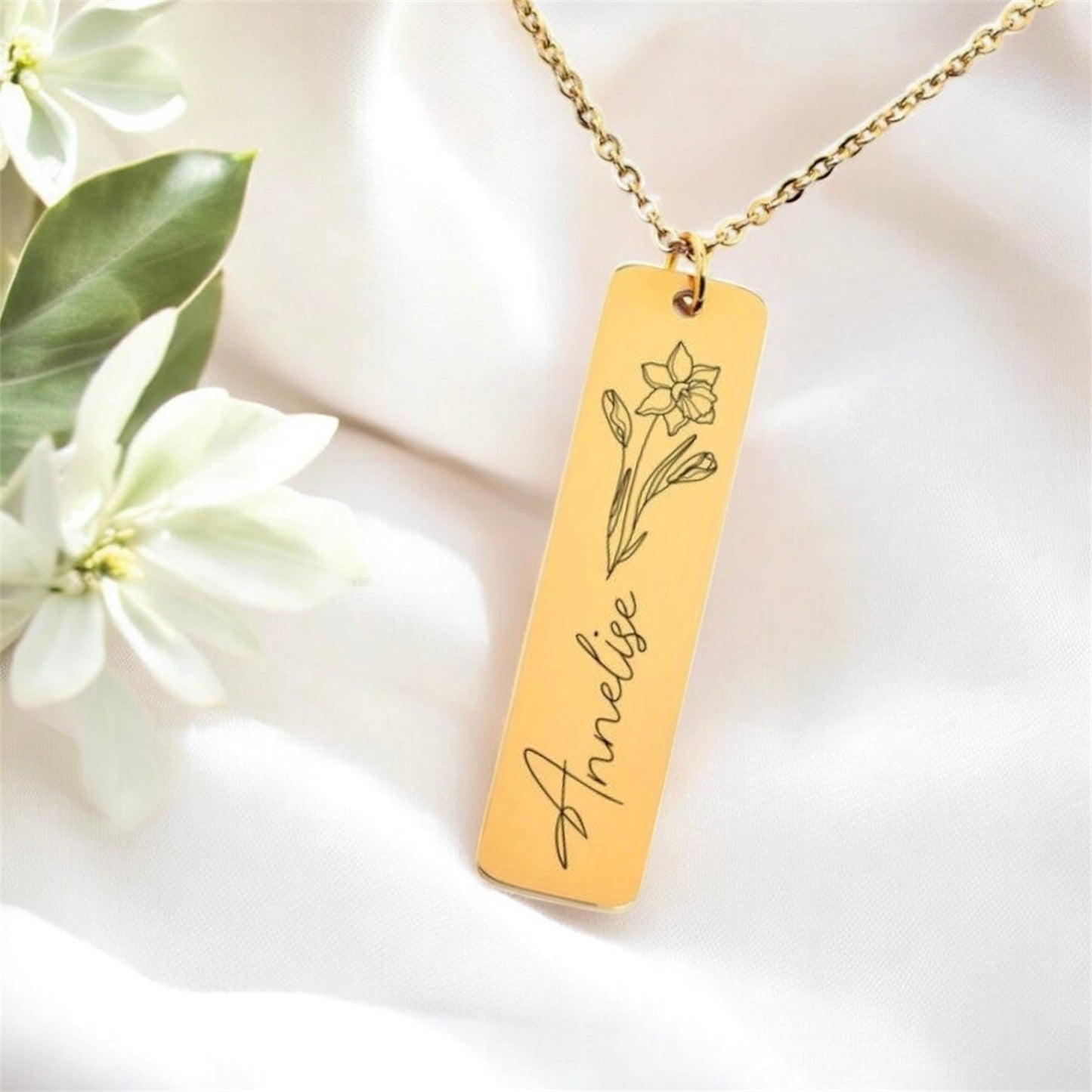 Customised Vertical Rectangle Shaped Pendant Necklace