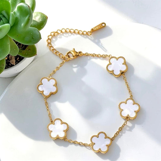 White 5 Leaf Clover Bracelet