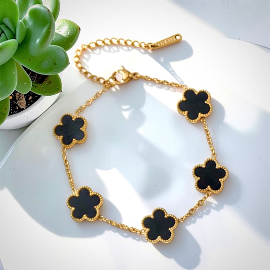 Black 5 Leaf Clover Bracelet