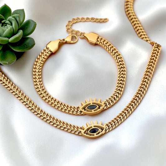 European Style Thick Chain Eye Necklace & Bracelet Set
