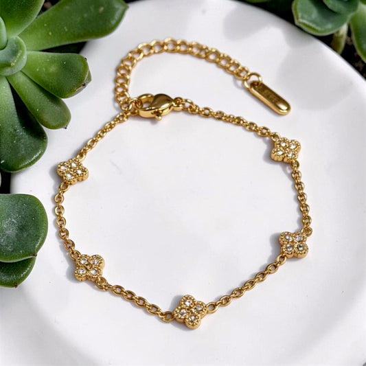 Classy Four Leaf Clover Diamond Look Bracelet