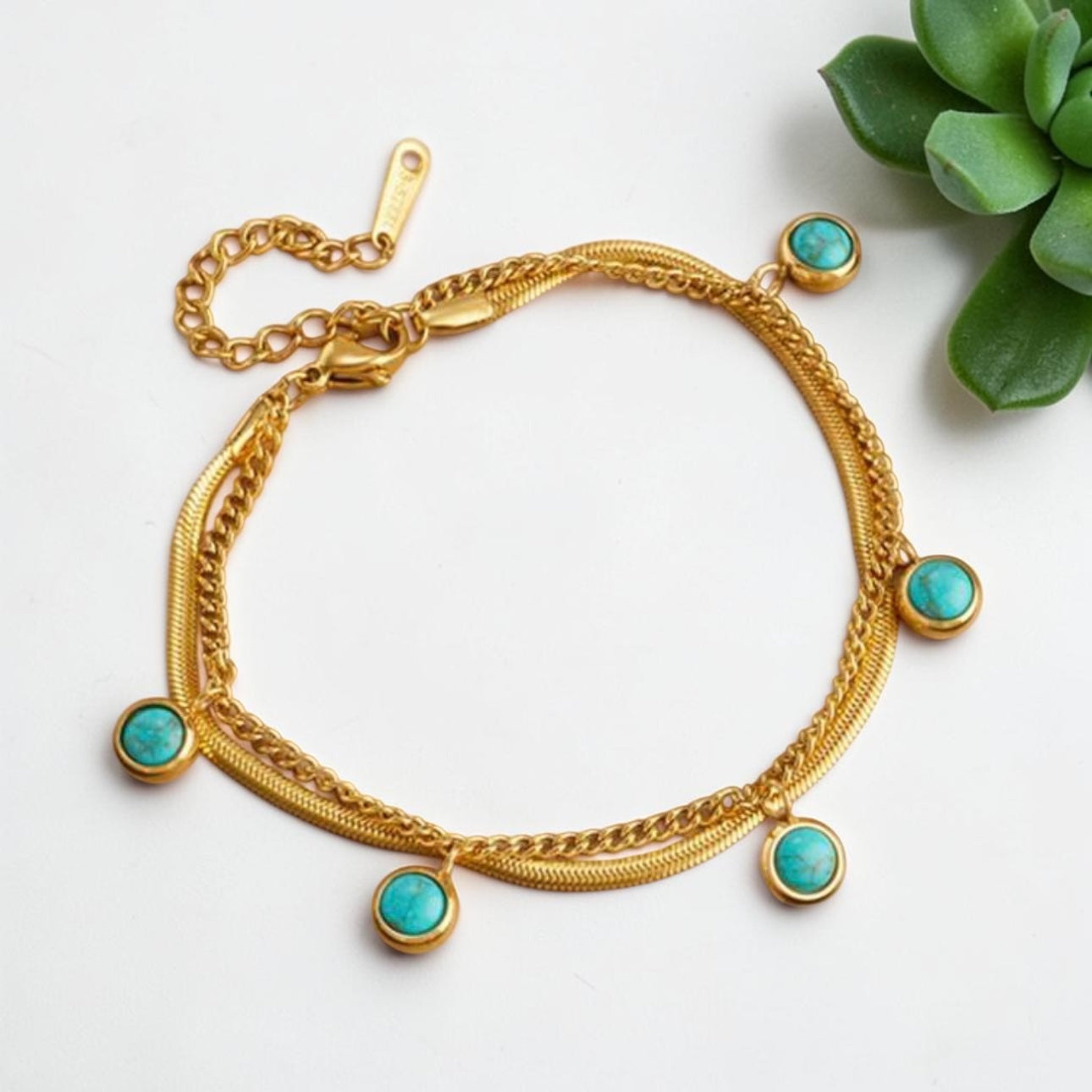 Unique Round Double Layered Turquoise Stone Bracelet