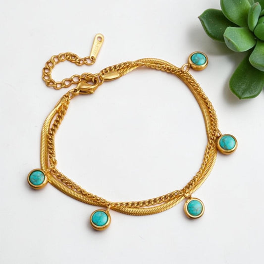 Unique Round Double Layered Turquoise Stone Bracelet