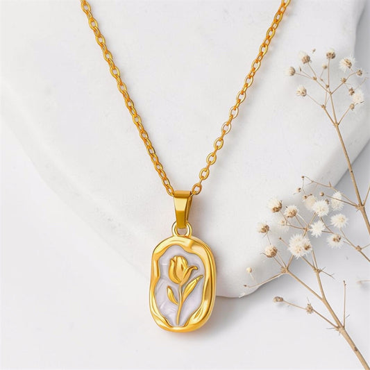 Tulip Pendant Necklace - White